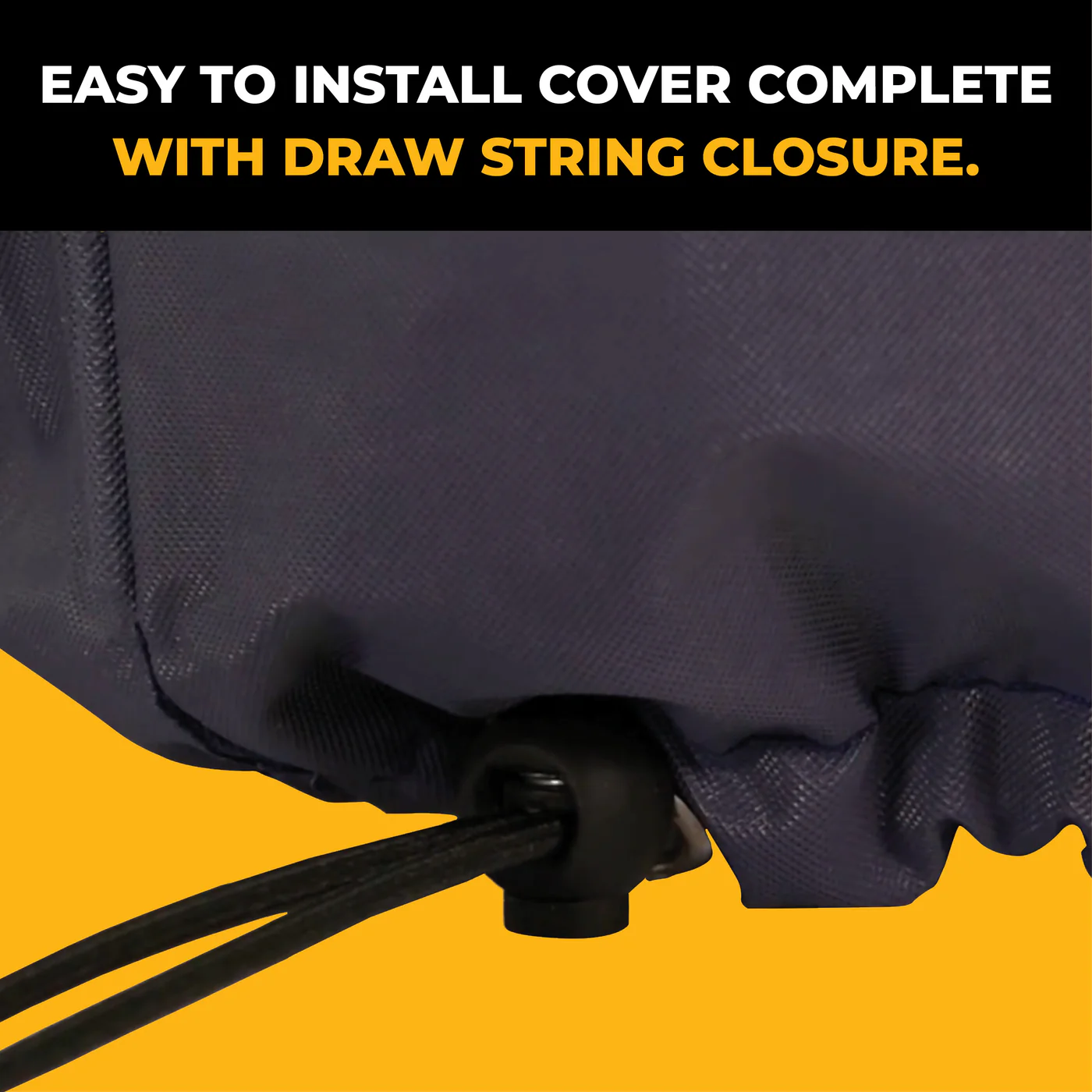 Generator cover with adjustable drawstring being tightened for a secure and custom fit